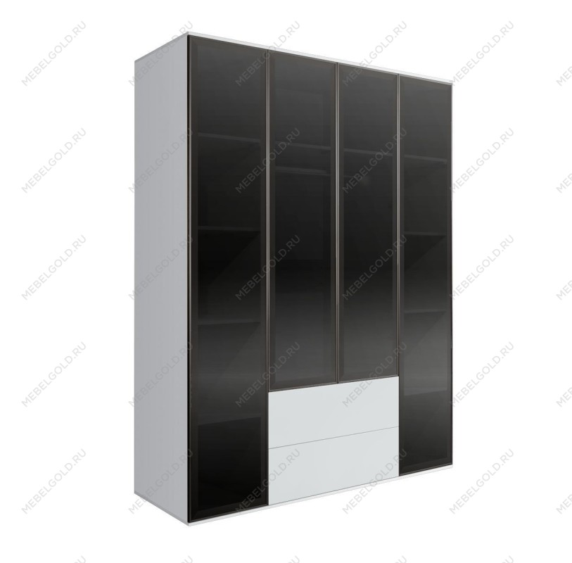 Шкаф 4-х дв. с ящиками Bogemia Air (Белый/Черный) БМШ2/42(4)