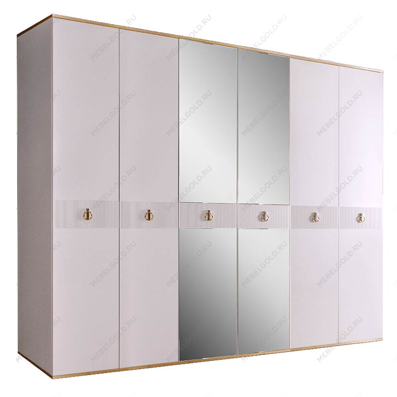 Шкаф 6-ти дверный с зеркалом Римини СОЛО (Белый/Золото) РМШ1/6(s)