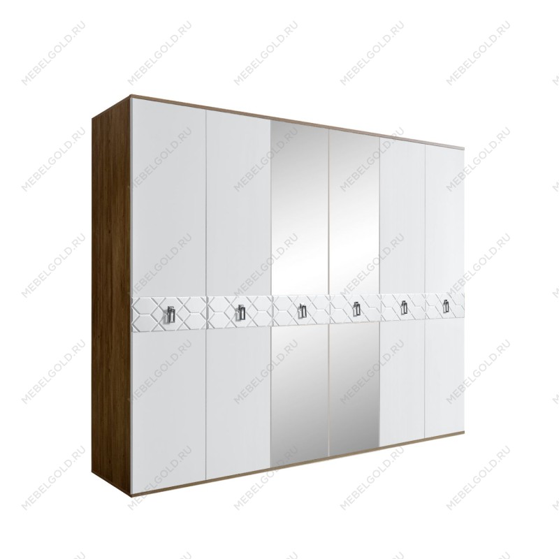Шкаф 6-ти дв. с зеркалами Bogemia Woodline Fa (Белый/Хром) БМШ1/6(Fa)