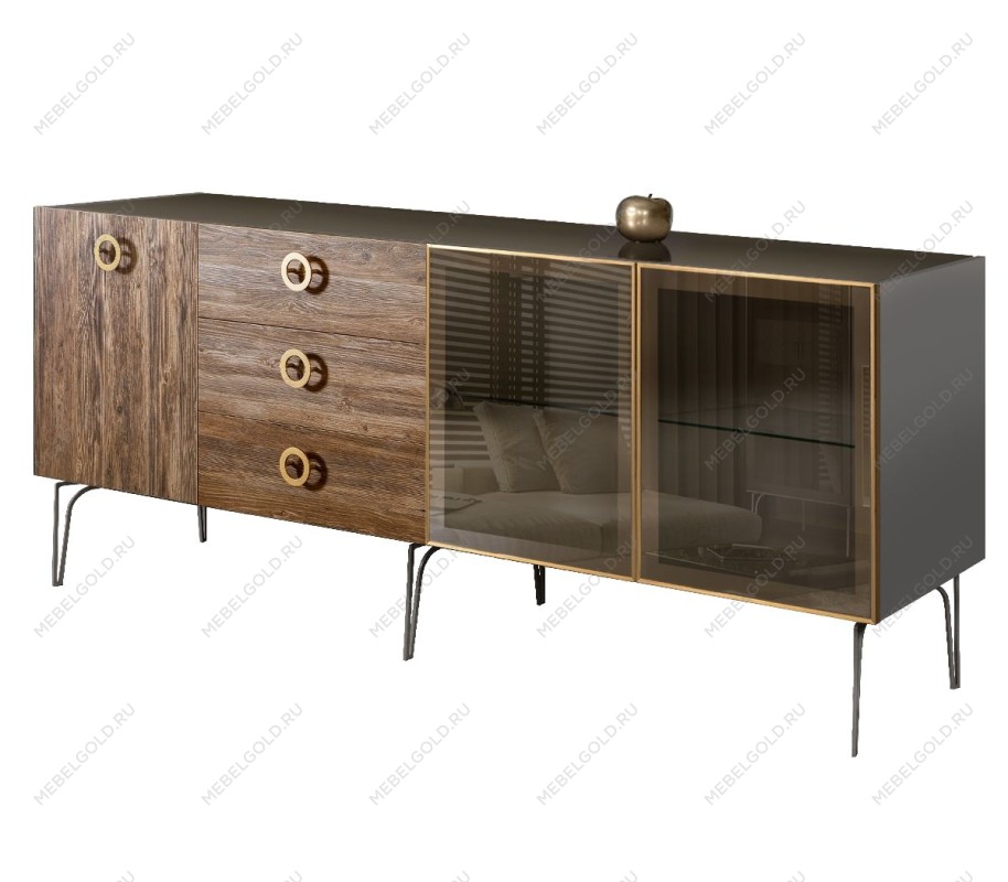 Комод 2.1м Bogemia Wood Fi (Серый) (Lakobel/Золото) БМКМ-5(Wo)[5][10]