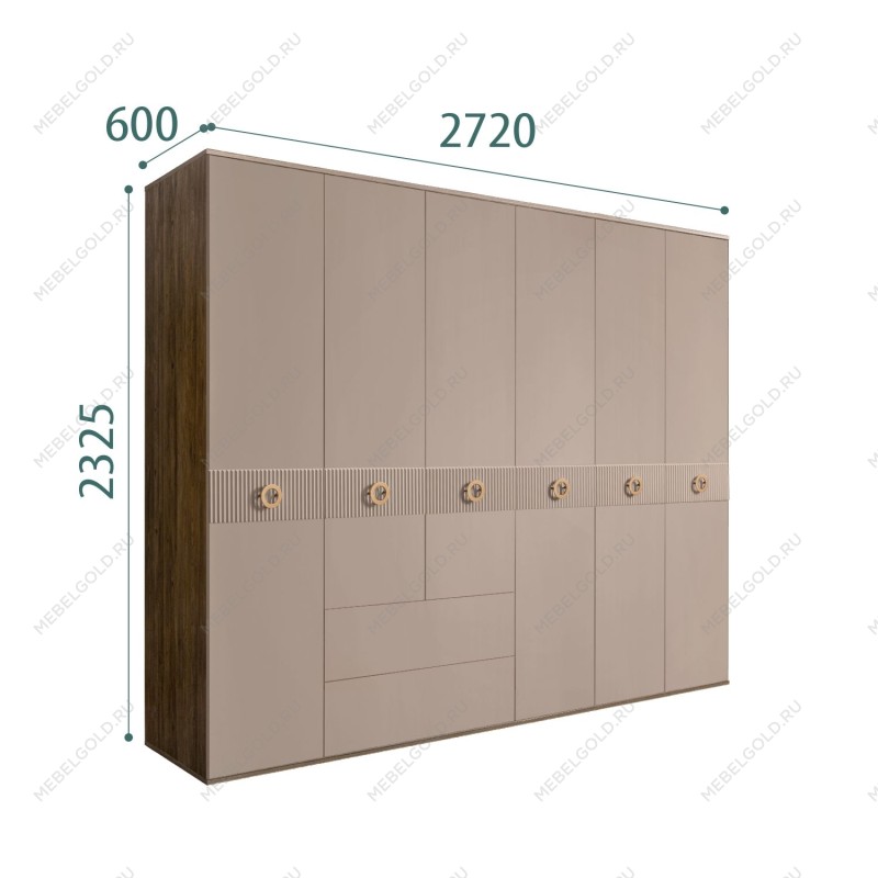 Шкаф 6-ти дверный с ящиками, Bogemia Woodline Fi (Мокка/Золото) БМШ2/61(Fi)