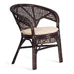 Комплект PELANGI 02/15 ( стол со стеклом + 4 кресла ) [с подушками], ротанг, кресло 65х65х77см, стол диаметр 64х61см, walnut (грецкий орех) | изображение 5