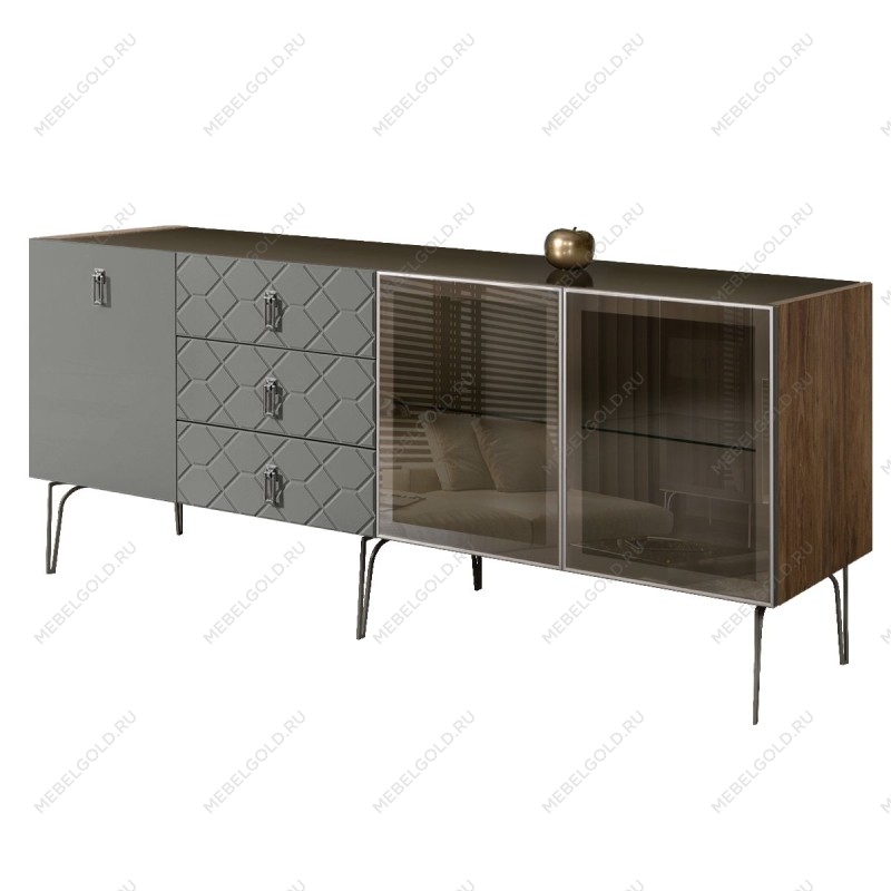 Комод 2.1м Bogemia Woodline Fa (Серый) (Lakobel/Хром) БМКМ-5[5][10]