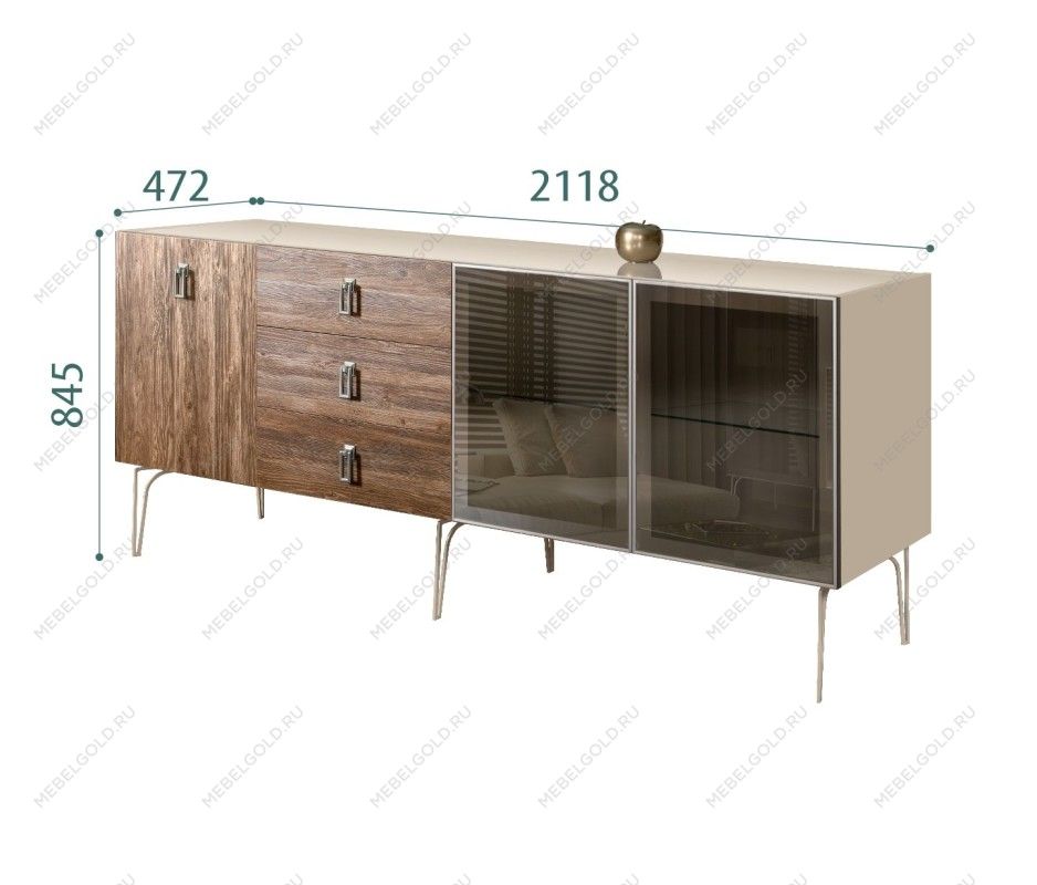 Комод 2.1м Bogemia Wood Fa (Ваниль) (Lakobel/Хром) БМКМ-5(Wo)[5][10]