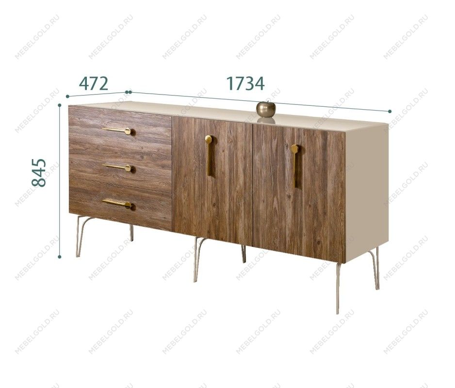 Комод 1.6м Bogemia Wood Wo (Ваниль) (Lakobel/Золото) БМКМ-4(Wo)