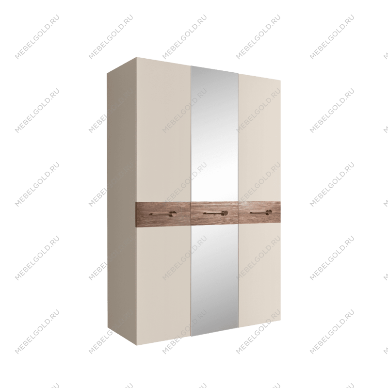 Шкаф 3-х дверный с зеркалом Bogemia Wood Wo (Слоновая кость/Золото) БМШ1/3(Wo)