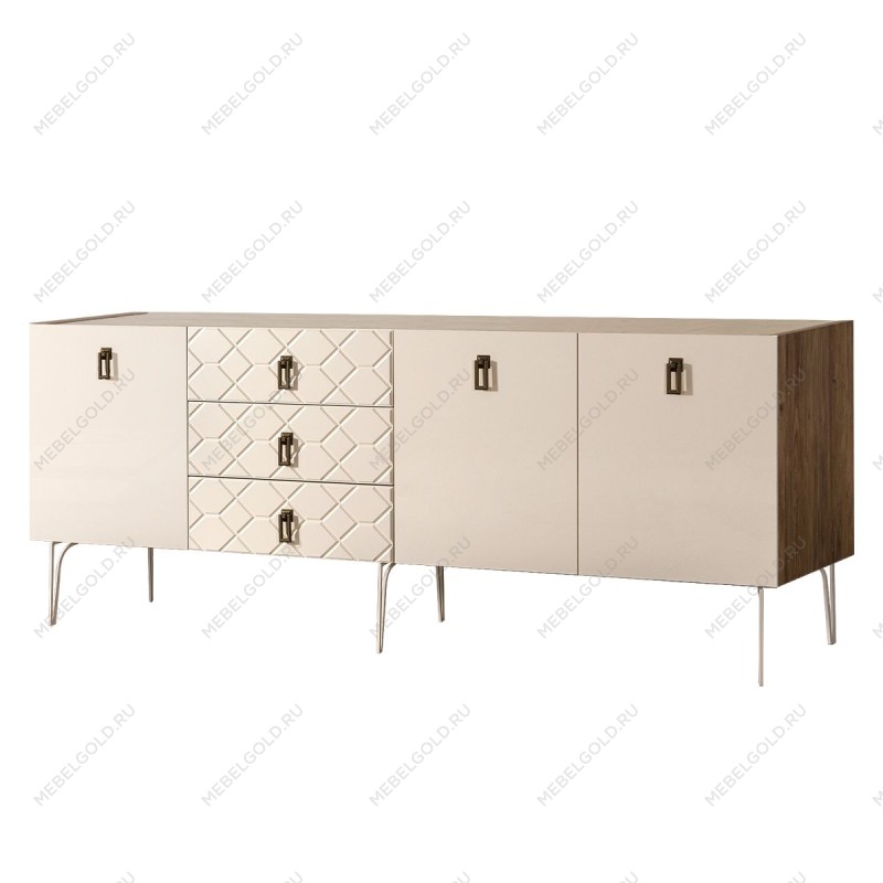 Комод 2.1м Bogemia Woodline Fa (Слоновая кость) (Novabuk/Черный) БМКМ-5