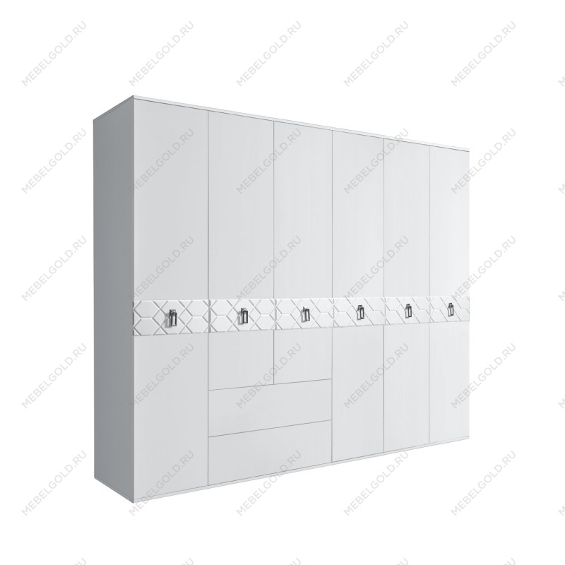 Шкаф 6-ти дверный с ящиками, Bogemia Farfalle (Белый/Хром) БМШ2/61(Fa)