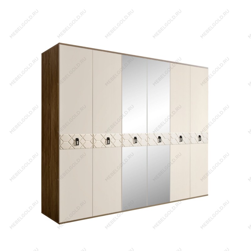 Шкаф 6-ти дв. с зеркалами Bogemia Woodline Fa (Слоновая кость/Черный) БМШ1/6(Fa)