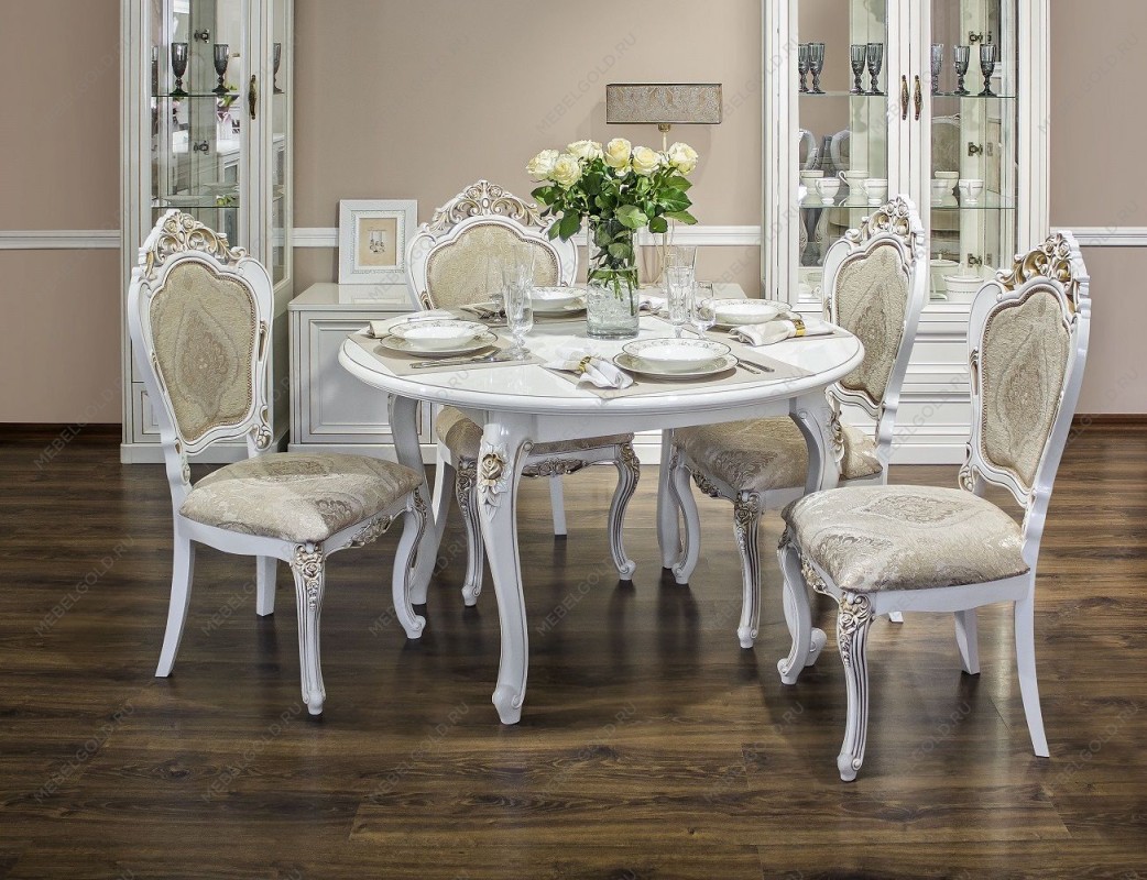 Столовая Натали белый глянец с круглым столом