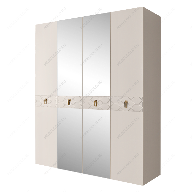 Шкаф 4-х дв. с зеркалами Bogemia Farfalle (Слоновая кость/Золото) БМШ1/4(Fa)