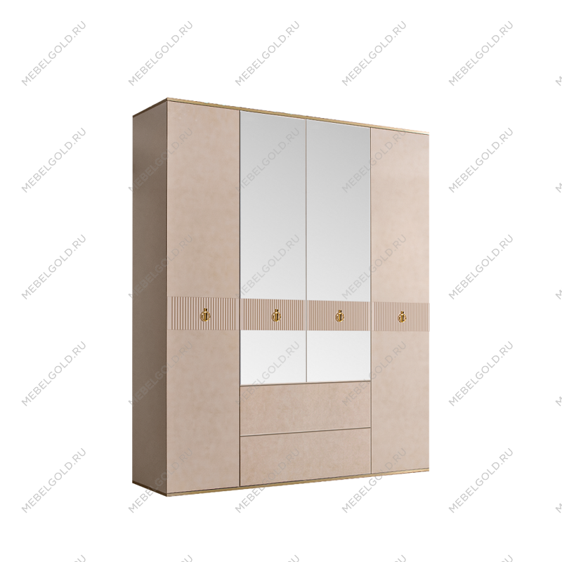 Шкаф 4-х дверный с зеркалом, с ящиками Римини СОЛО (Латте/Золото) РМШ1/41(s)