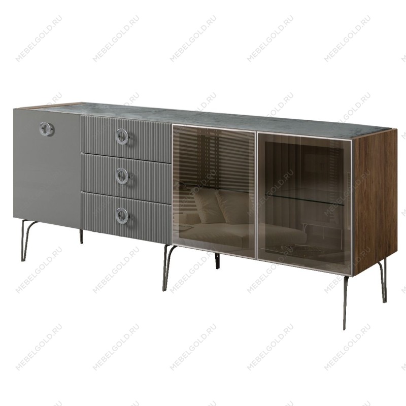 Комод 2.1м Bogemia Woodline Fi (Серый) (Novabuk/Хром) БМКМ-5[5][10]