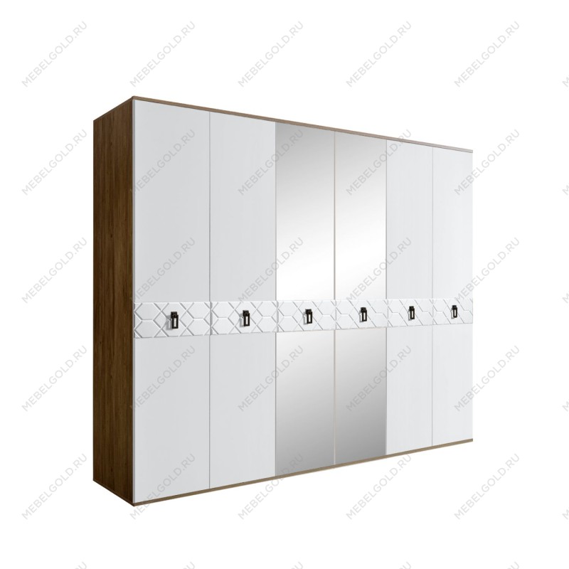 Шкаф 6-ти дв. с зеркалами Bogemia Woodline Fa (Белый/Черный) БМШ1/6(Fa)