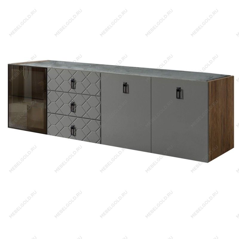 Комод 2.1м Bogemia Woodline Fly Fa (Серый) (Novabuk/Черный) БМКМ-5[4]