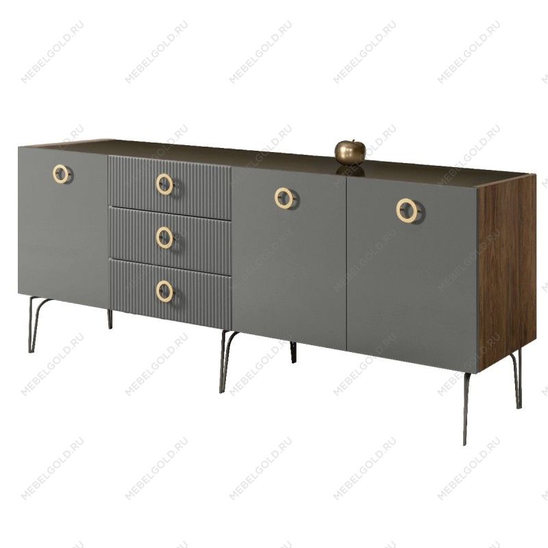 Комод 2.1м Bogemia Woodline Fi (Серый) (Lakobel/Золото) БМКМ-5