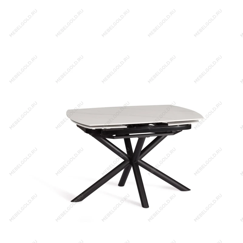 Стол обеденный Winston/Винстон, столешница керамика (глянцевая) / опоры металл, белый/черный, (120+30+30)x80x75(+1) см | изображение 3