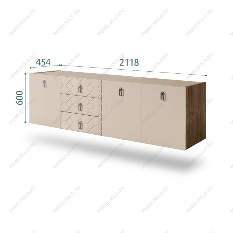 Комод 2.1м Bogemia Woodline Fly Fa (Ваниль) (Novabuk/Хром) БМКМ-5