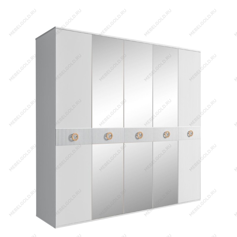 Шкаф 5-ти дв. с зеркалами Bogemia Fillini (Белый/Золото) БМШ1/5(Fi)