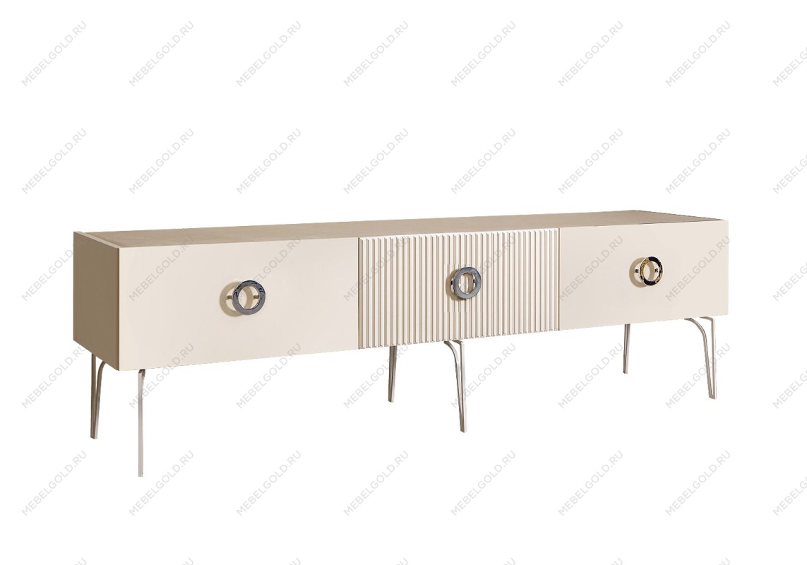 Тумба под телевизор 1.6м Bogemia Fillini (Слоновая кость) (Novabuk/Хром) БМТ-1(Fi)[10]