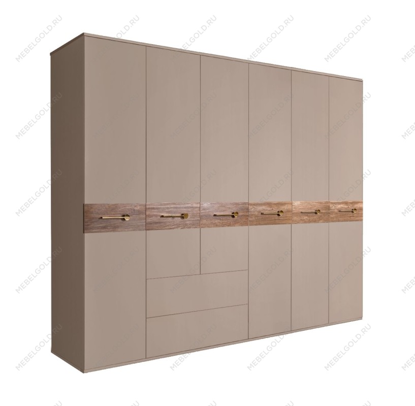Шкаф 6-ти дверный с ящиками, Bogemia Wood Wo (Мокка/Золото) БМШ2/61(Wo)