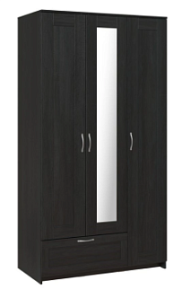 БРИМНЭС / СИРИУС Шкаф трёхдверный ИКЕА / IKEA с одним выдвижным ящиком и зеркалом, Дуб Венге