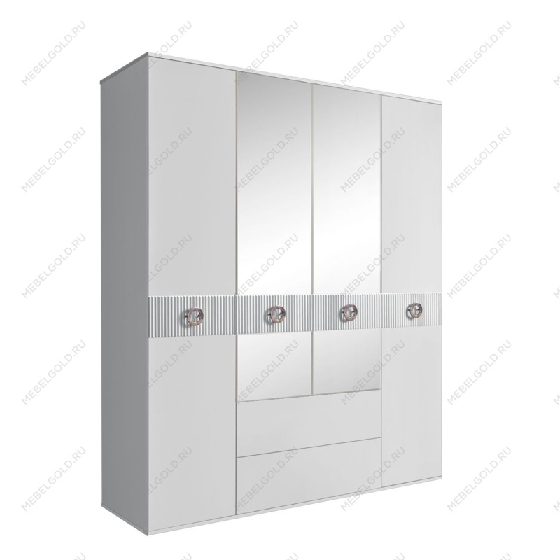 Шкаф 4-х дверный с зеркалами, с ящиками, Bogemia Fillini (Белый/Хром) БМШ1/41(Fi)