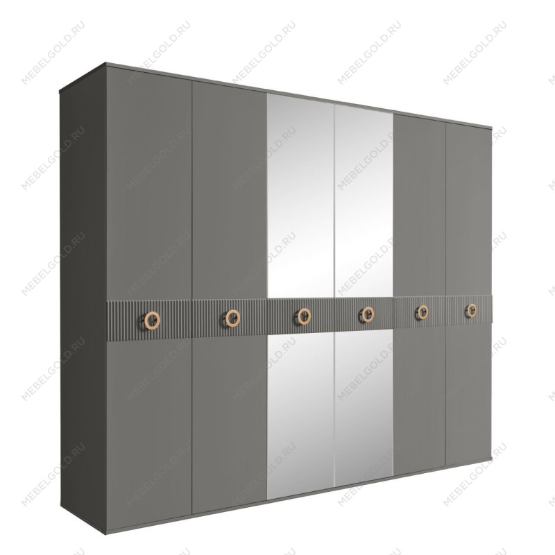 Шкаф 6-ти дв. с зеркалами Bogemia Fillini (Серый/Золото) БМШ1/6(Fi)