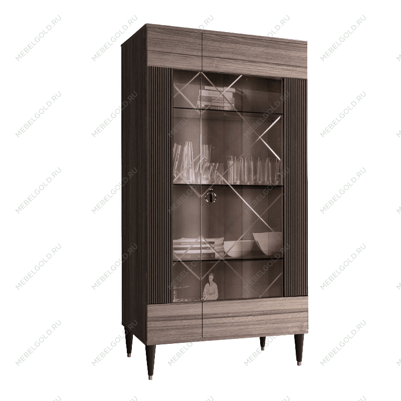 Витрина 2-ств. Римини СОЛО (Орех империя/Серебро) (Левая) РМВ2-2С(s)