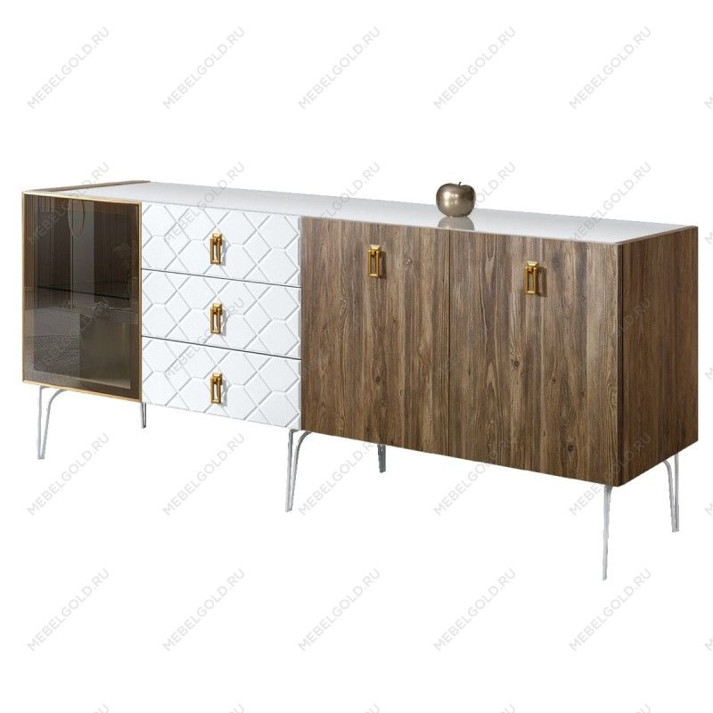 Комод 2.1м Bogemia Woodline Wood Fa (Белый) (Lakobel/Золото) БМКМ-5[4]
