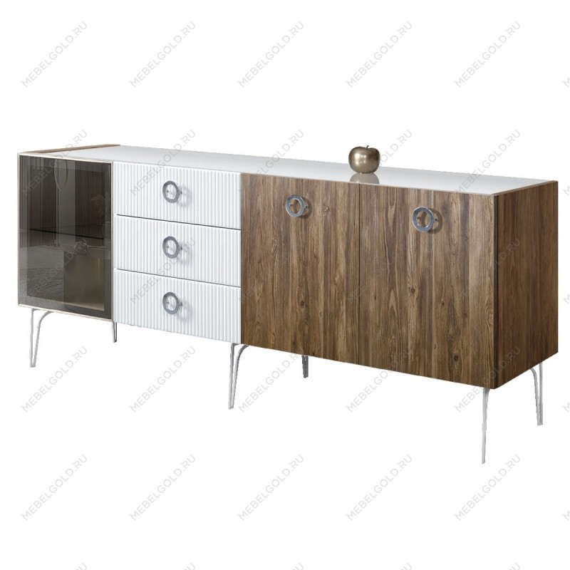 Комод 2.1м Bogemia Woodline Wood Fi (Белый) (Lakobel/Хром) БМКМ-5[4]