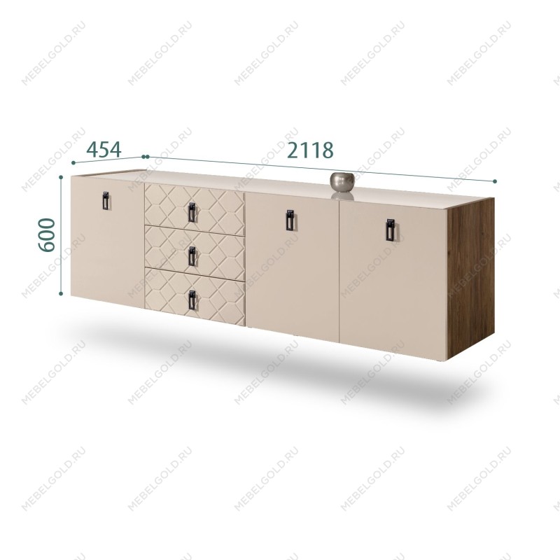 Комод 2.1м Bogemia Woodline Fly Fa (Ваниль) (Lakobel/Черный) БМКМ-5