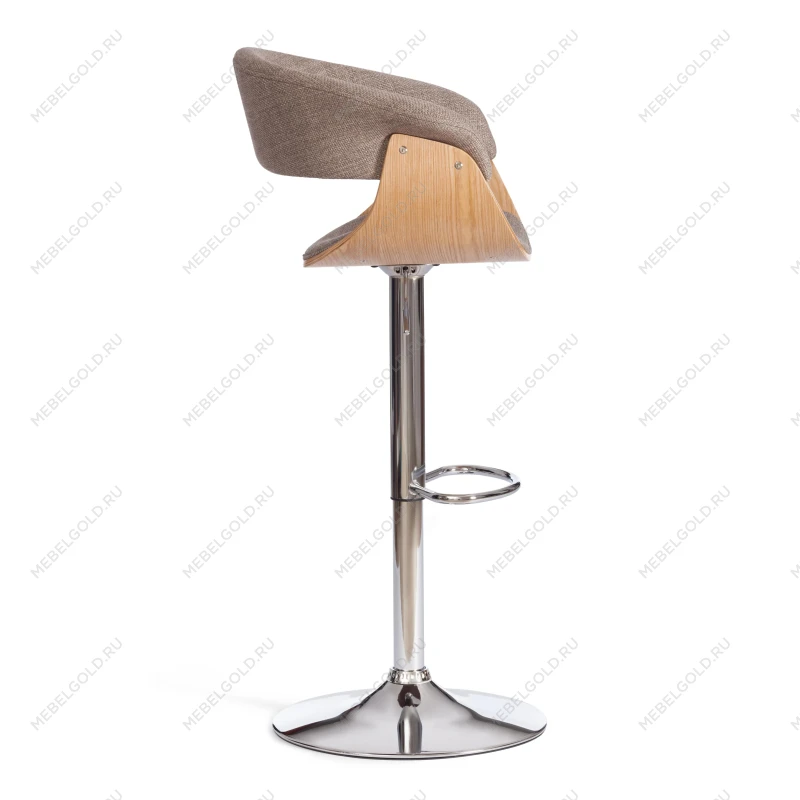 Барный стул VIMTA (mod.4021S), металл/дерево/ткань, 60х51х91,5-112,5 см, выс. сид. 61,5-82,5 см, бежевый/натур./хром, Aimcasa 5 | изображение 1
