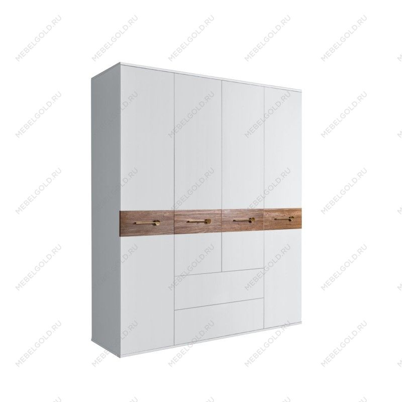 Шкаф 4-х дверный с ящиками, Bogemia Wood Wo (Белый/Золото) БМШ2/41(Wo)