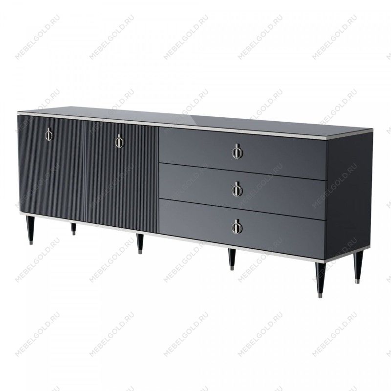Комод для гостиной 2.1м Римини СОЛО (Черный/Серебро) РМКМ-5(s)