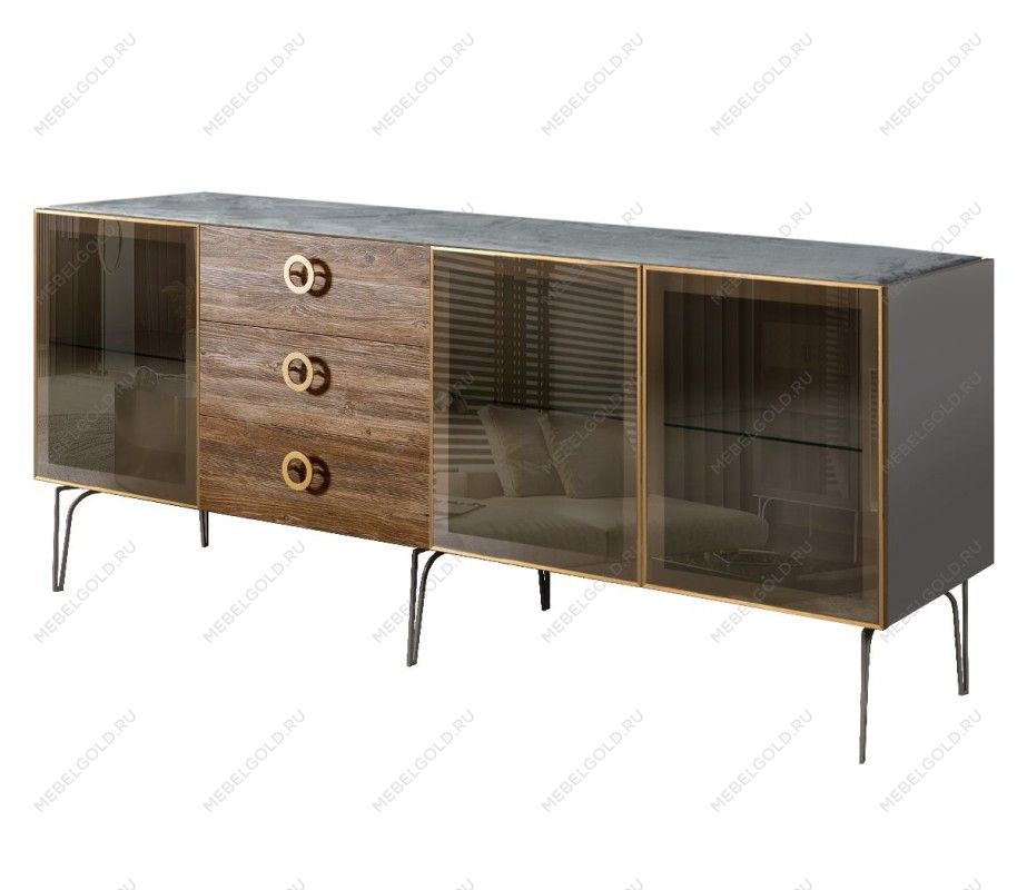 Комод 2.1м Bogemia Wood Fi (Серый) (Novabuk/Золото) БМКМ-5(Wo)[5]