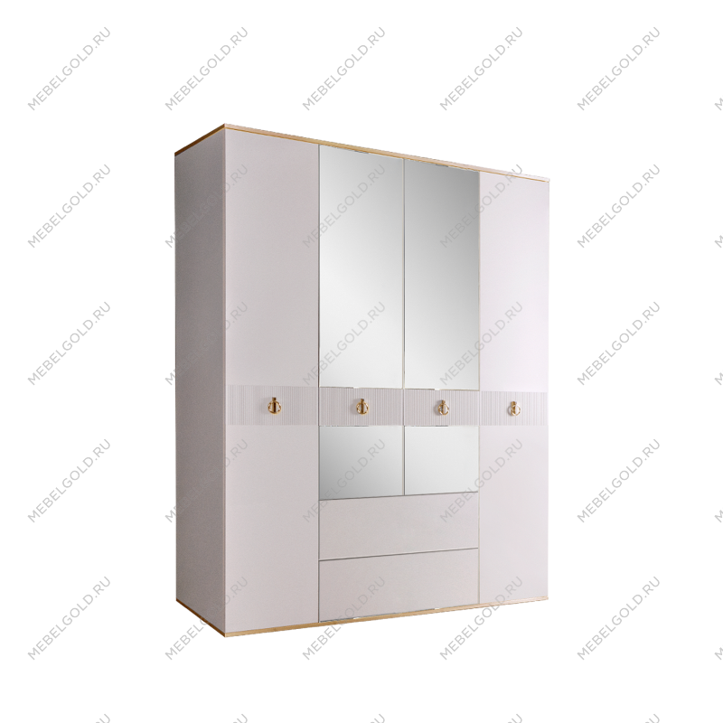 Шкаф 4-х дверный с зеркалом, с ящиками Римини СОЛО (Белый/Золото) РМШ1/41(s)
