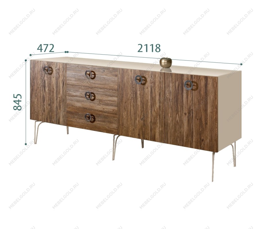 Комод 2.1м Bogemia Wood Fi (Ваниль) (Lakobel/Хром) БМКМ-5(Wo)