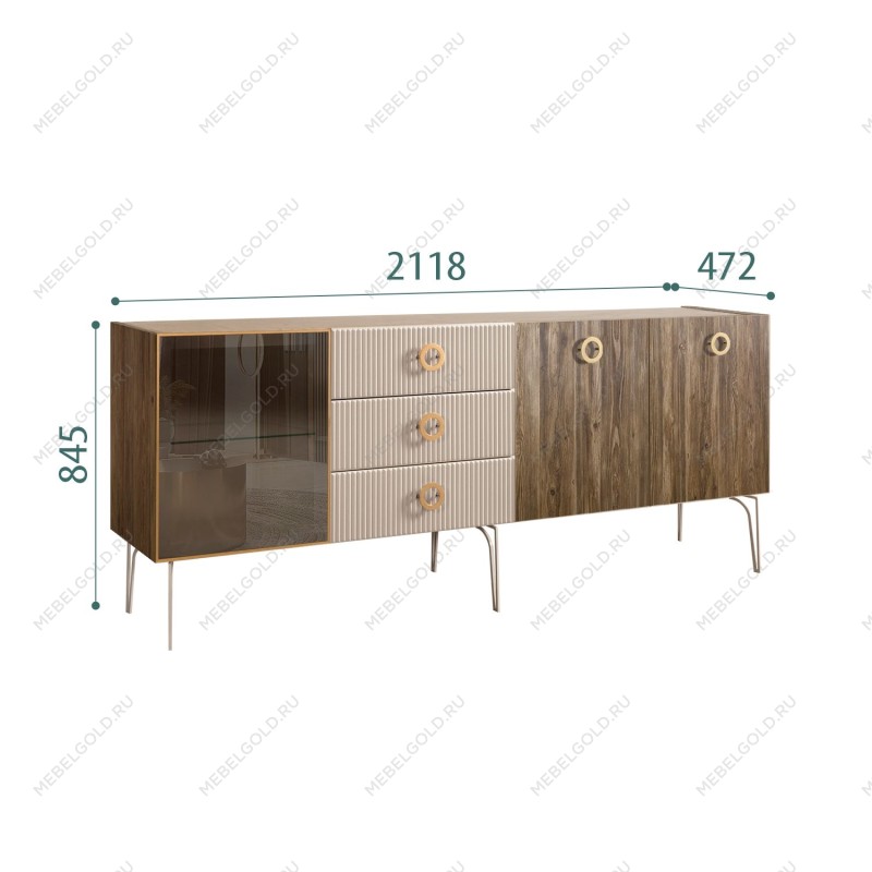 Комод 2.1м Bogemia Woodline Wood Fi (Ваниль) (Novabuk/Золото) БМКМ-5[4]