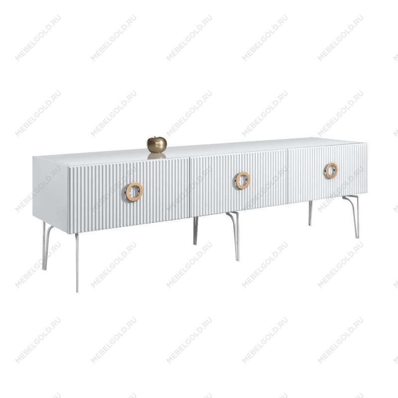 Тумба под телевизор 1.6м Bogemia Fillini (Белый) (Lakobel/Золото) БМТ-1(Fi)
