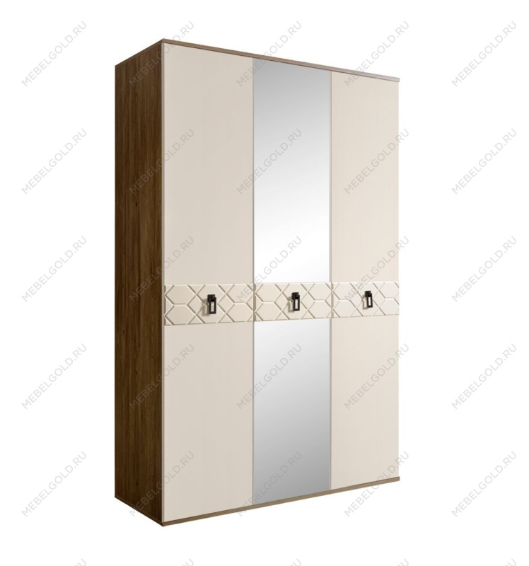 Шкаф 3-х дверный с зеркалом Bogemia Woodline Fa (Слоновая кость/Черный) БМШ1/3