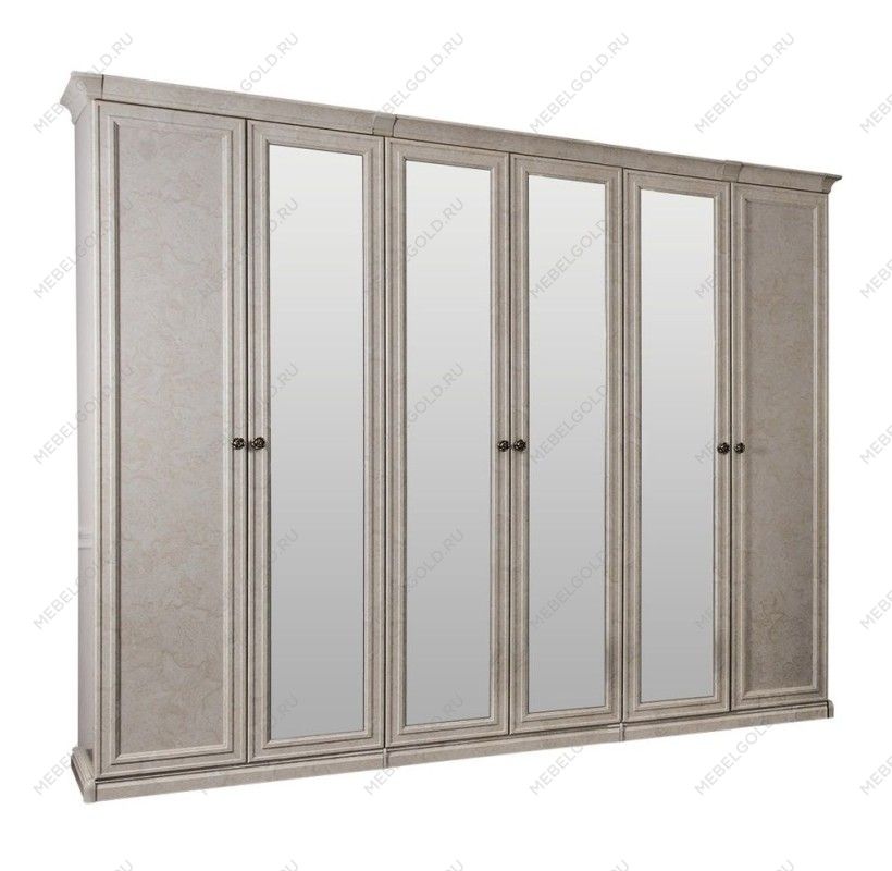 Шкаф Афина 6-дверный (2+2+2) с зеркалом крем корень