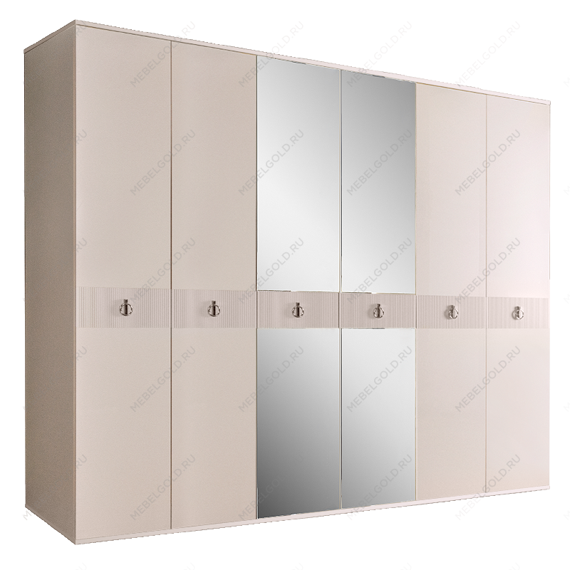 Шкаф 6-ти дверный с зеркалом Римини СОЛО (Бежевый/Серебро) РМШ1/6(s)
