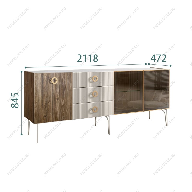 Комод 2.1м Bogemia Woodline Wood Fi (Шелк) (Novabuk/Золото) БМКМ-5[5][10]