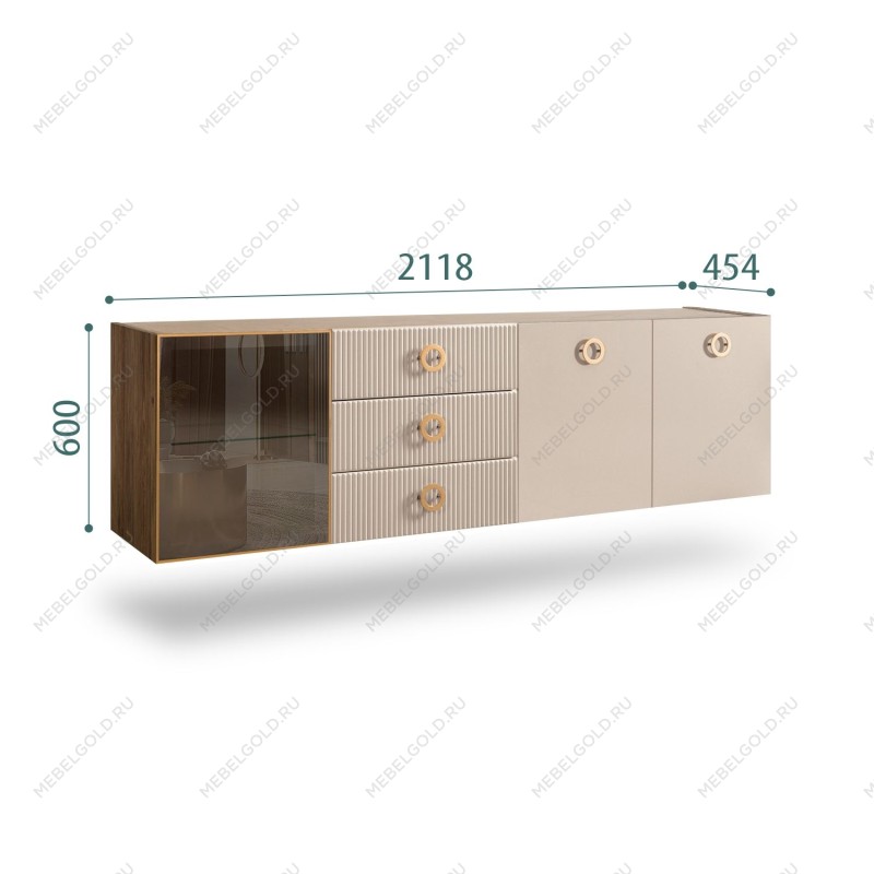 Комод 2.1м Bogemia Woodline Fly Fi (Ваниль) (Novabuk/Золото) БМКМ-5[4]