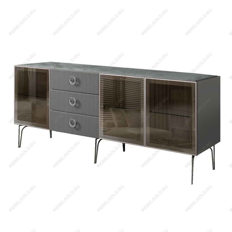 Комод 2.1м Bogemia Fillini (Серый) (Novabuk/Хром) БМКМ-5(Fi)[5]