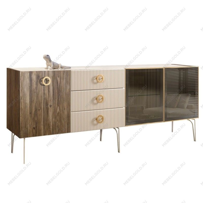 Комод 2.1м Bogemia Woodline Wood Fi (Слоновая кость) (Lakobel/Золото) БМКМ-5[5][10]