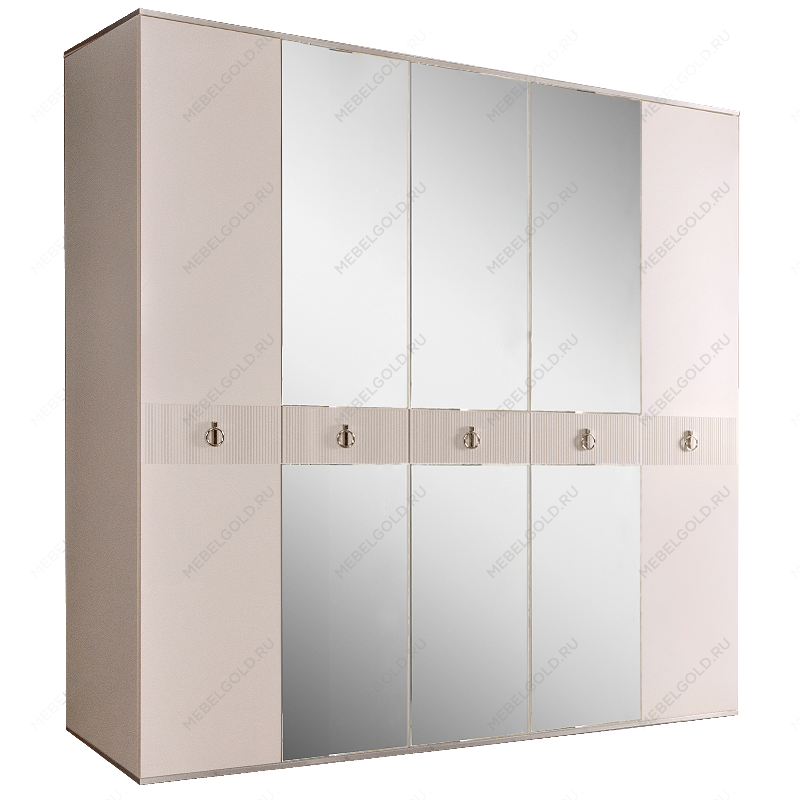 Шкаф 5-ти дверный с зеркалом Римини СОЛО (Слоновая кость/Серебро) РМШ1/5(s)