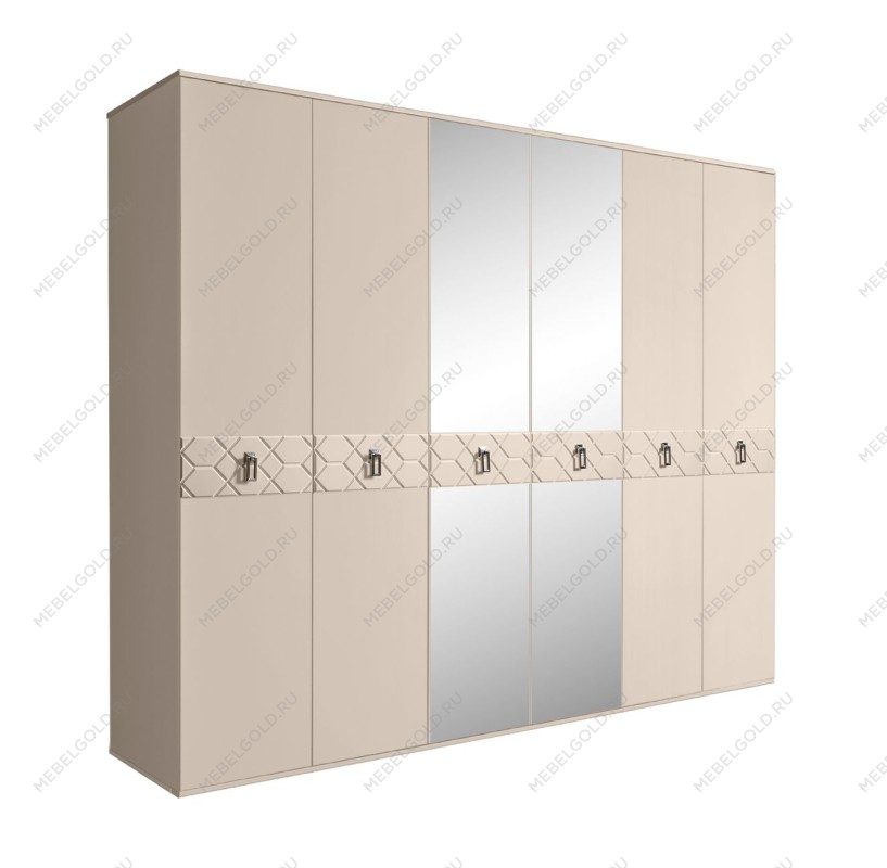 Шкаф 6-ти дв. с зеркалами Bogemia Farfalle (Ваниль/Хром) БМШ1/6(Fa)