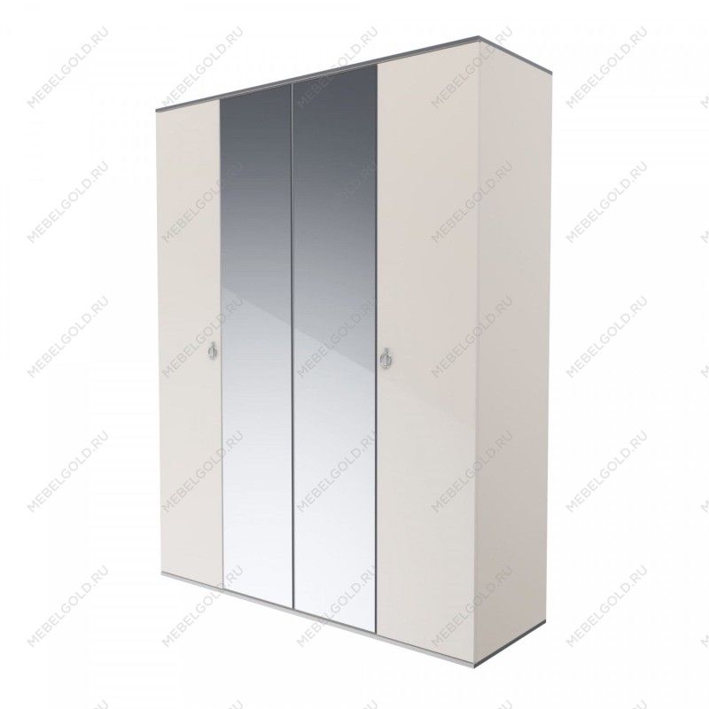 Шкаф 4-х дверный с зеркалом Римини (Слоновая кость/Серебро) РМШ1/4